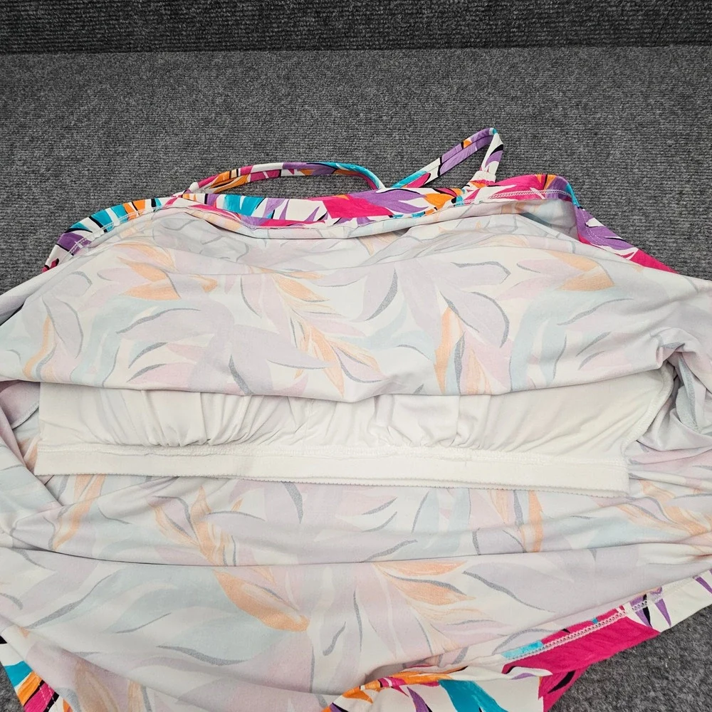 Anne Cole Tankini Swim Top Womens 20W White Floral Tropical V-Neck Beachwear NEW